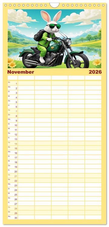 Produktbild: Familienplaner 2026 - Tierische Motorradfahrer mit 5 Spalten (Wandkalender, 21 x 45 cm) CALVENDO