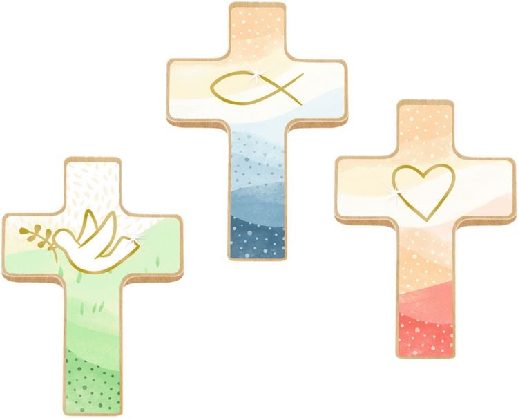 Produktbild: Holzkreuz mit Mini-B&uuml;chlein &ndash; Du bist geborgen in Gottes Hand