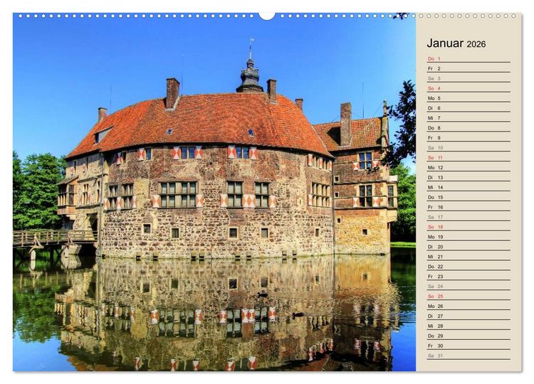 Produktbild: Burgen und Schl&ouml;sser im M&uuml;nsterland (hochwertiger Premium Wandkalender 2026 DIN A2 quer), Kunstdruck in Hochglanz