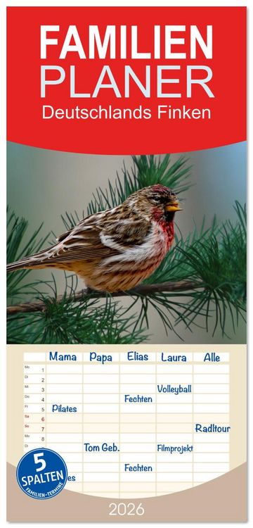 Produktbild: Familienplaner 2026 - Deutschlands Finken mit 5 Spalten (Wandkalender, 21 x 45 cm) CALVENDO