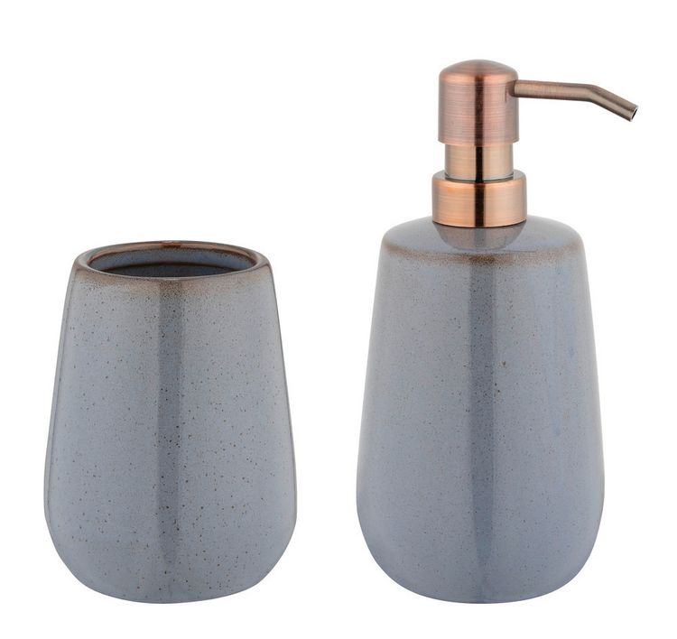Produktbild: Bad-Acc.Set Mod. Sirmione, grau, Keramik, 2-teilig, kupferdetails, zylinderform
