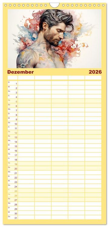 Produktbild: Familienplaner 2026 - Tattoo trifft Kunst mit 5 Spalten (Wandkalender, 21 x 45 cm) CALVENDO