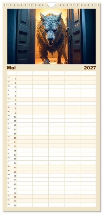 Produktbild: Familienplaner 2027 - Rotk&auml;ppchen und der Wolf mit 5 Spalten (Wandkalender, 21 x 45 cm) CALVENDO