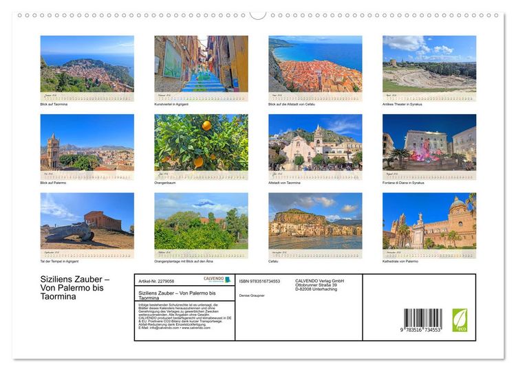 Produktbild: Siziliens Zauber &ndash; Von Palermo bis Taormina (hochwertiger Premium Wandkalender 2026 DIN A2 quer), Kunstdruck in Hochglanz