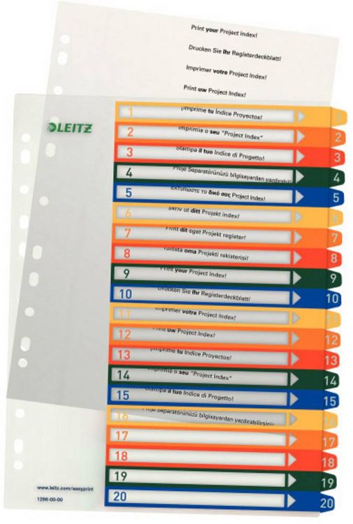 Produktbild: LEITZ&reg; Register Vollformat &uuml;berbreit farbig, 1-20 20teilig