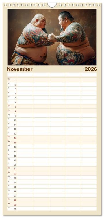 Produktbild: Familienplaner 2026 - Sumo - Japans schwere Ringer mit 5 Spalten (Wandkalender, 21 x 45 cm) CALVENDO