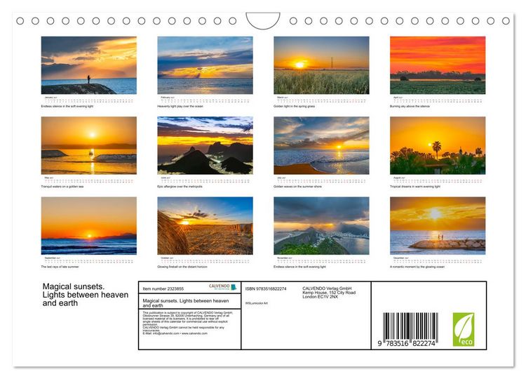 Produktbild: Magical sunsets. Lights between heaven and earth (Wall Calendar 2027 DIN A4 landscape), CALVENDO 12 Month Wall Calendar