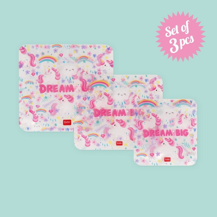 Produktbild: Legami 3er Set wiederverwendbare Snack Taschen - Einhorn