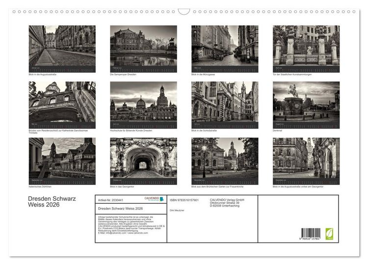 Produktbild: Dresden Schwarz Weiss 2026 (Wandkalender 2026 DIN A2 quer), CALVENDO Monatskalender