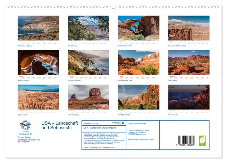 Produktbild: USA &ndash; Landschaft und Sehnsucht (hochwertiger Premium Wandkalender 2026 DIN A2 quer), Kunstdruck in Hochglanz