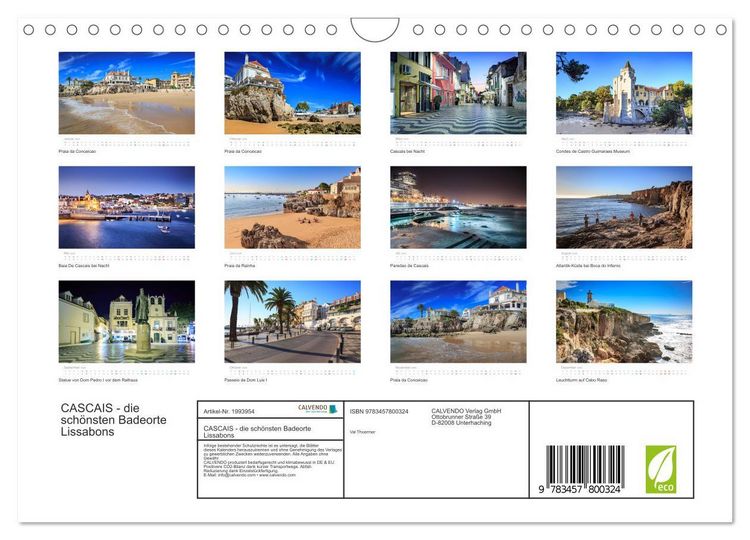 Produktbild: CASCAIS - die sch&ouml;nsten Badeorte Lissabons (Wandkalender 2026 DIN A4 quer), CALVENDO Monatskalender