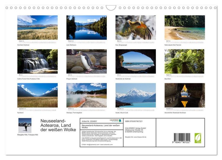 Produktbild: Neuseeland-Aotearoa, Land der wei&szlig;en Wolke (Wandkalender 2026 DIN A3 quer), CALVENDO Monatskalender