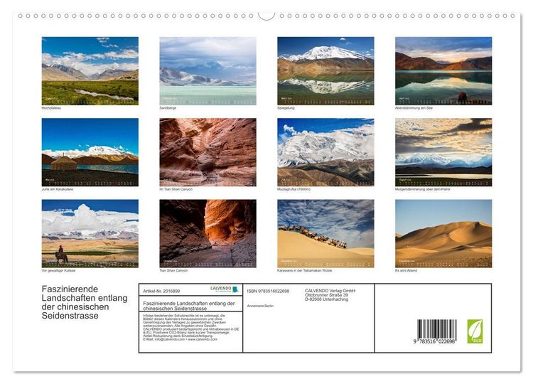 Produktbild: Faszinierende Landschaften entlang der chinesischen Seidenstrasse (hochwertiger Premium Wandkalender 2026 DIN A2 quer), Kunstdruck in Hochglanz