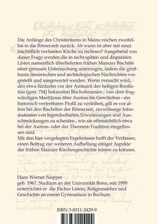 Produktbild: Die vorbonifatianischen Mainzer Bisch&ouml;fe
