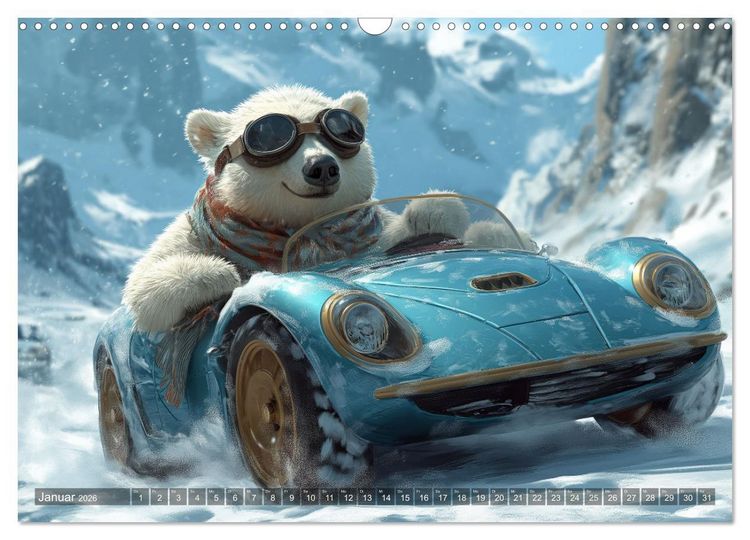 Produktbild: Tierische Rennfahrer - Mit Tieren im Oldtimer durch das Jahr (Wandkalender 2026 DIN A3 quer), CALVENDO Monatskalender