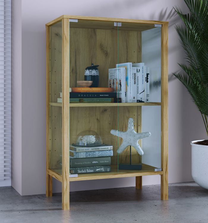 Produktbild: Glasvitrine Jensol mit ESG Glas Kommode stehend