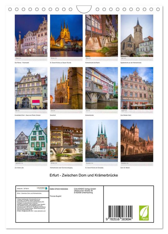 Produktbild: Erfurt - Zwischen Dom und Kr&auml;merbr&uuml;cke (Wandkalender 2026 DIN A4 hoch), CALVENDO Monatskalender