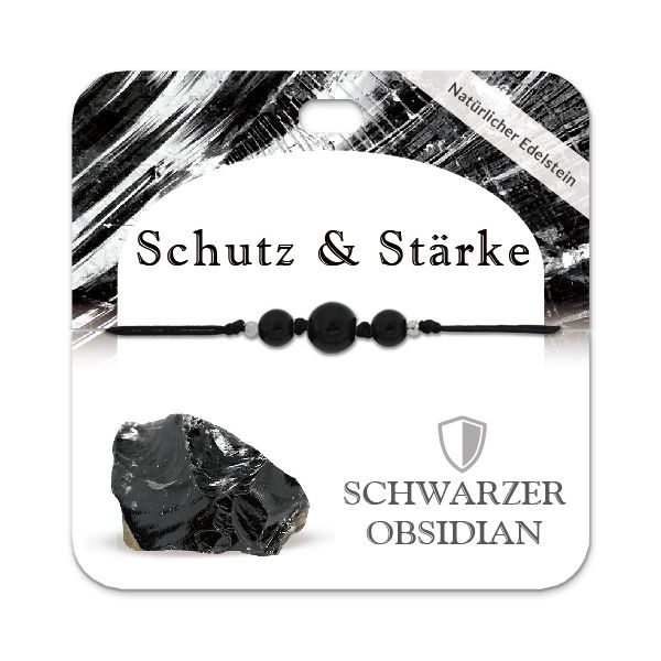 Produktbild: Schwarzer Obsidian Armband mit 3 Edelsteinperlen