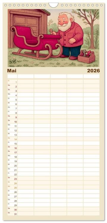 Produktbild: Familienplaner 2026 - Was macht der Weihnachtsmann? mit 5 Spalten (Wandkalender, 21 x 45 cm) CALVENDO