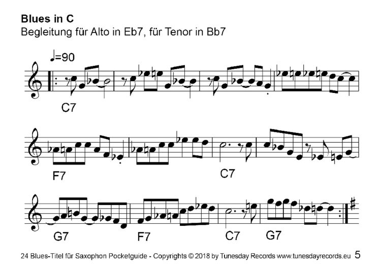 Produktbild: 24 Blues-Titel f&uuml;r Saxophon, f&uuml;r Alt-Saxophon & Tenor-Saxophon