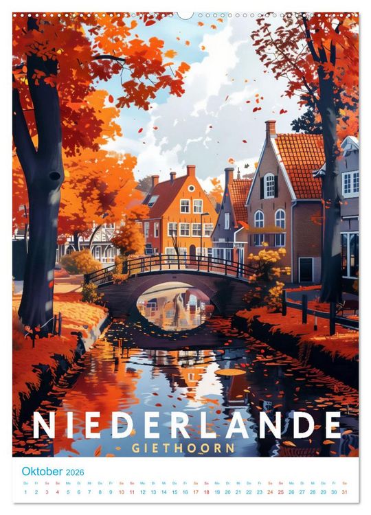 Produktbild: Niederlande - Old School Poster Style (hochwertiger Premium Wandkalender 2026 DIN A2 hoch), Kunstdruck in Hochglanz