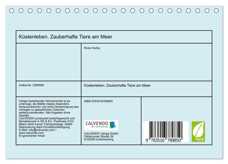 Produktbild: K&uuml;stenleben. Zauberhafte Tiere am Meer (Tischkalender 2027 DIN A5 quer), CALVENDO Monatskalender