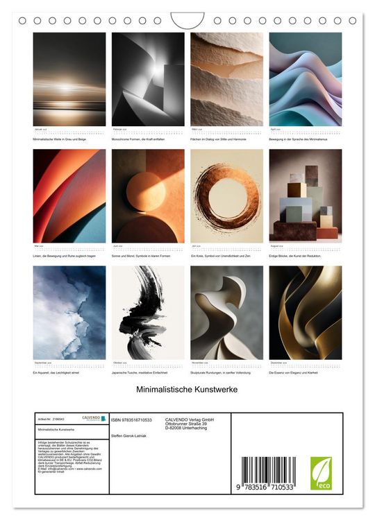 Produktbild: Minimalistische Kunstwerke (Wandkalender 2026 DIN A4 hoch), CALVENDO Monatskalender