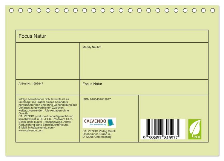 Produktbild: Focus Natur (Tischkalender 2026 DIN A5 quer), CALVENDO Monatskalender