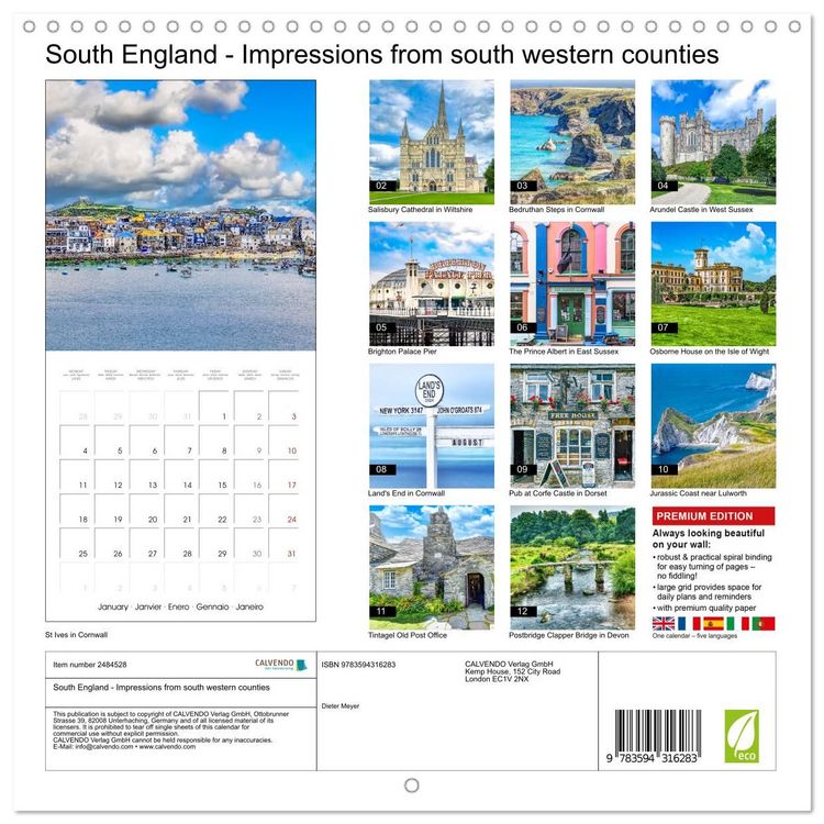 Produktbild: South England - Impressions from south western counties (Wall Calendar 2027 12 &times; 12 Inch) CALVENDO 12 Month Wall Calendar