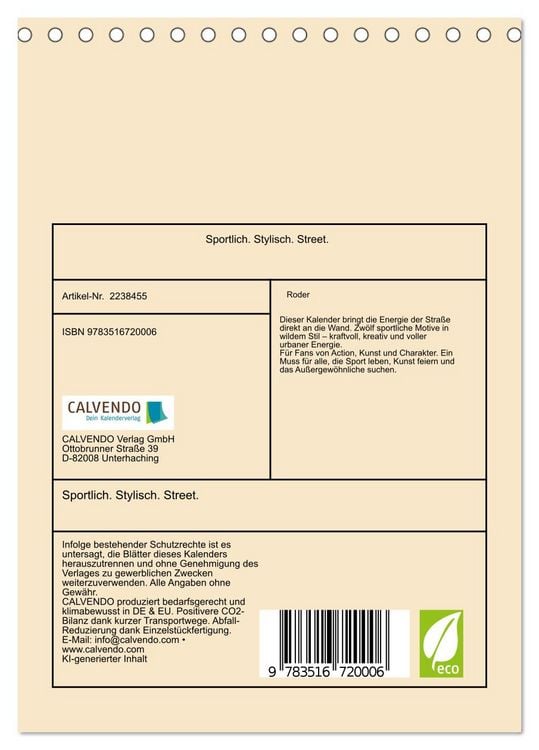Produktbild: Sportlich. Stylisch. Street. (Tischkalender 2026 DIN A5 hoch), CALVENDO Monatskalender