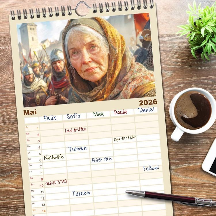 Produktbild: Familienplaner 2026 - Mittelalter - Ein Blick in diese Zeit mit 5 Spalten (Wandkalender, 21 x 45 cm) CALVENDO