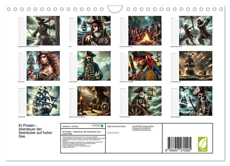 Produktbild: KI Piraten - Abenteuer der Seer&auml;uber auf hoher See (Wandkalender 2026 DIN A4 quer), CALVENDO Monatskalender