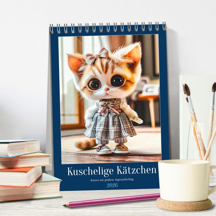 Produktbild: Kuschelige K&auml;tzchen - Katzen mit gro&szlig;em Augenaufschlag (Tischkalender 2026 DIN A5 hoch), CALVENDO Monatskalender