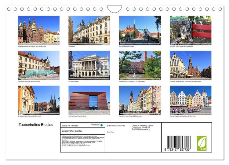 Produktbild: Zauberhaftes Breslau (Wandkalender 2026 DIN A4 quer), CALVENDO Monatskalender