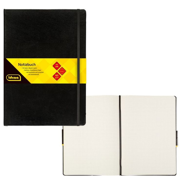Produktbild: Idena Notizbuch 80g/m&sup2; kariert schwarz DIN A4 192 Seiten