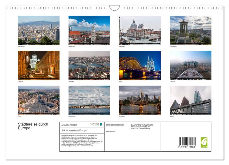 Produktbild: St&auml;dtereise durch Europa (Wandkalender 2026 DIN A3 quer), CALVENDO Monatskalender