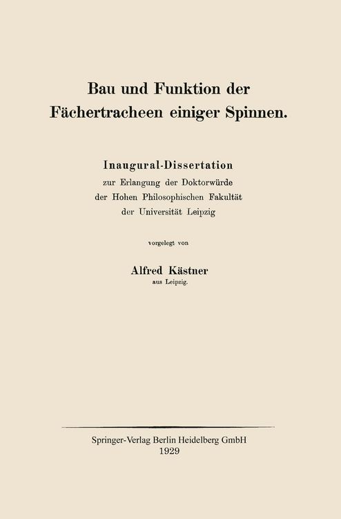 Produktbild: Bau und Funktion der F&auml;chertracheen einiger Spinnen