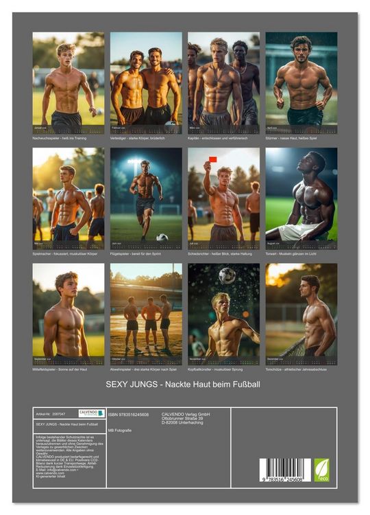 Produktbild: SEXY JUNGS - Nackte Haut beim Fu&szlig;ball (hochwertiger Premium Wandkalender 2026 DIN A2 hoch), Kunstdruck in Hochglanz