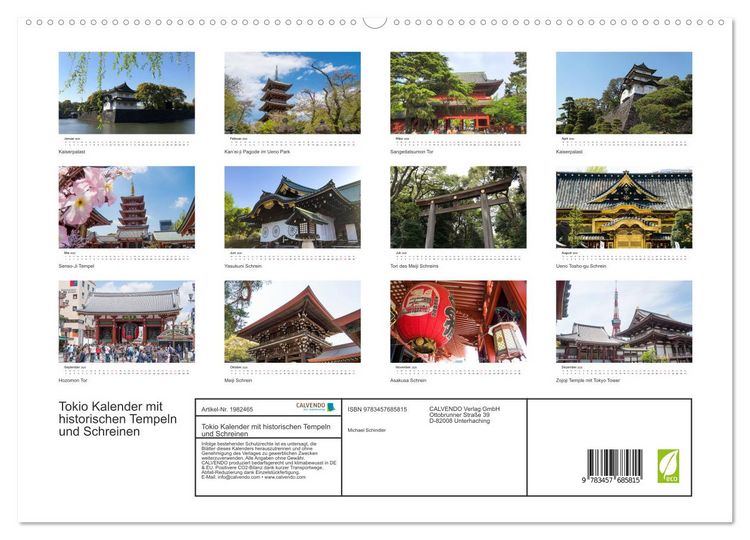 Produktbild: Tokio Kalender mit historischen Tempeln und Schreinen (hochwertiger Premium Wandkalender 2026 DIN A2 quer), Kunstdruck in Hochglanz