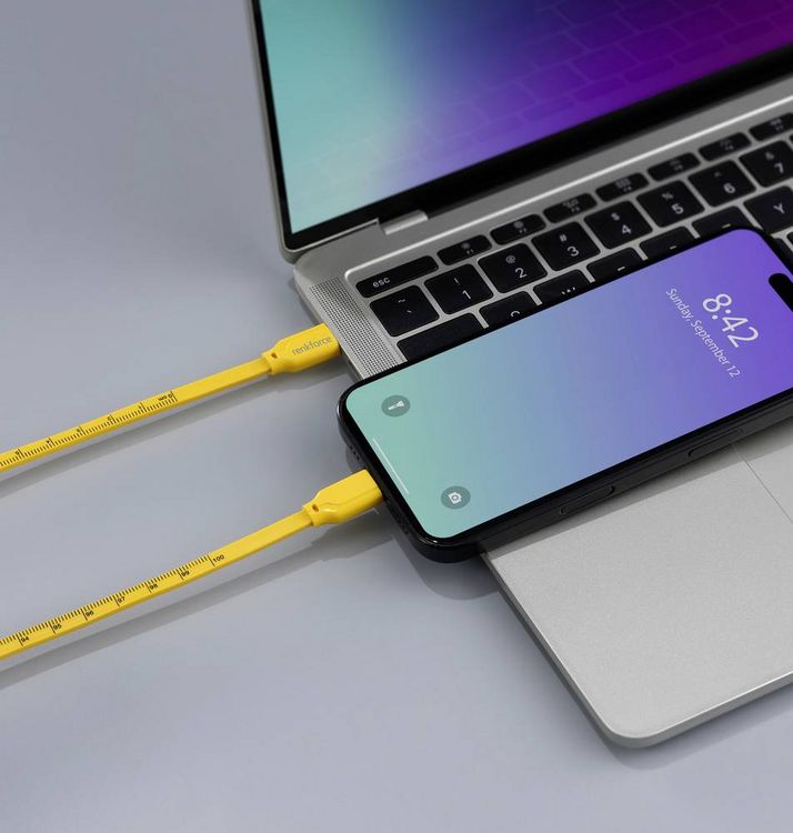Produktbild: Renkforce USB-Kabel USB 2.0 USB-C&reg; Stecker, USB-C&reg; Stecker 1.00 m Gelb Ma&szlig;-Aufdruck (metrisch) RF-6721074