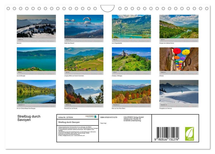 Produktbild: Streifzug durch Savoyen (Wandkalender 2026 DIN A4 quer), CALVENDO Monatskalender