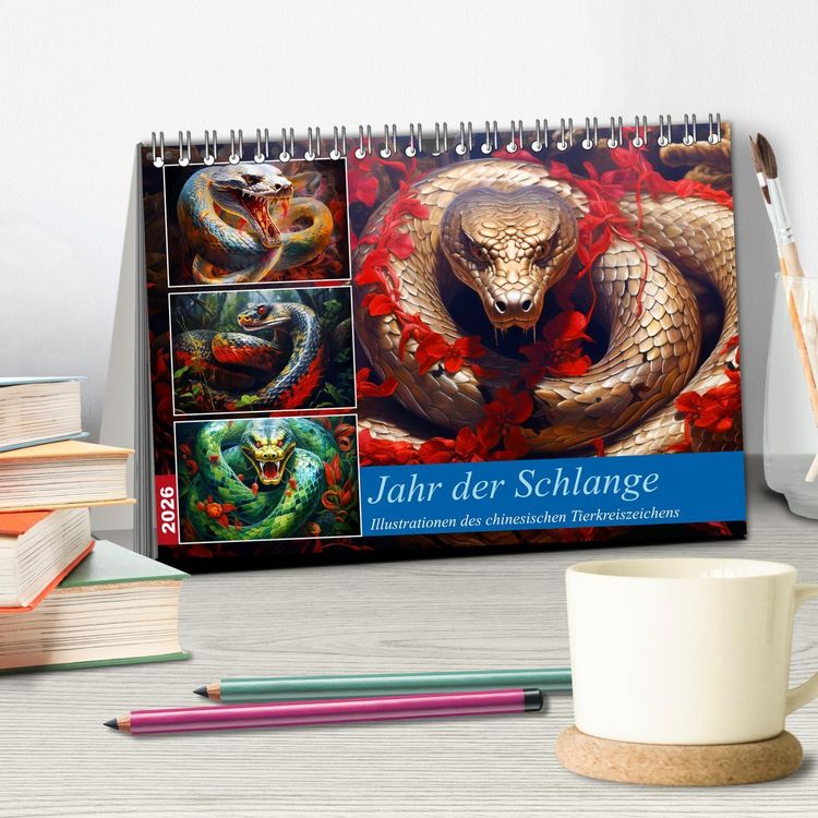 Produktbild: Jahr der Schlange - Illustrationen des chinesischen Tierkreiszeichens (Tischkalender 2026 DIN A5 quer), CALVENDO Monatskalender