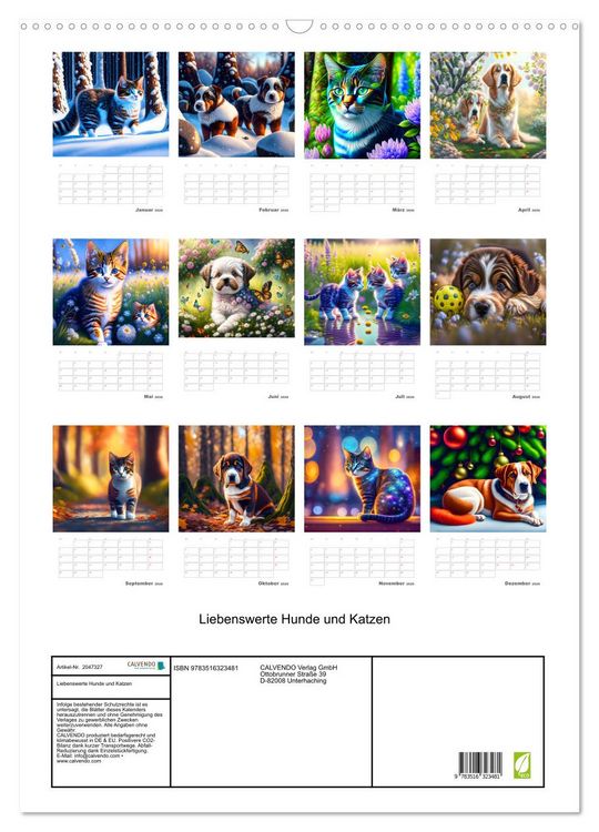 Produktbild: Liebenswerte Hunde und Katzen (Wandkalender 2026 DIN A2 hoch), CALVENDO Monatskalender