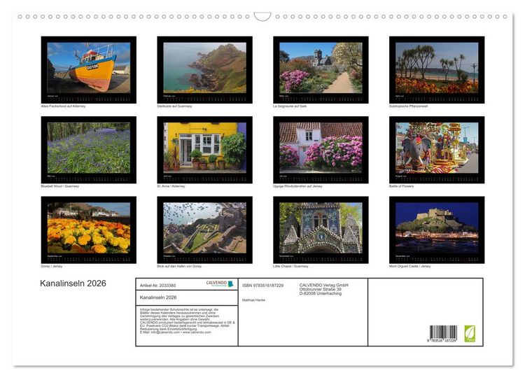 Produktbild: Kanalinseln 2026 (Wandkalender 2026 DIN A2 quer), CALVENDO Monatskalender