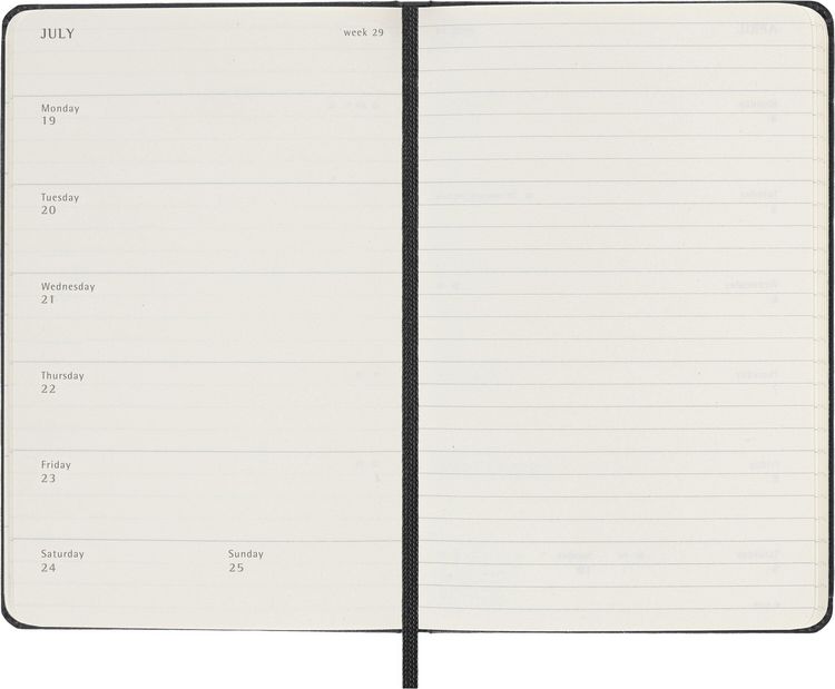 Produktbild: Moleskine 12 Monate Wochen Notizkaledner 2027, Pocket/A6, 1 Wo = 1 Seite, rechts linierte Seite, fester Einband, Schwarz