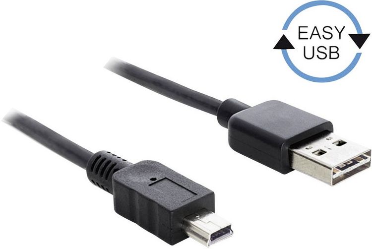 Produktbild: Delock USB-Kabel USB 2.0 USB-A Stecker, USB-Mini-B Stecker 5.00 m Schwarz beidseitig verwendbarer Stecker, vergoldete Steckkontakte, UL-zertifiziert