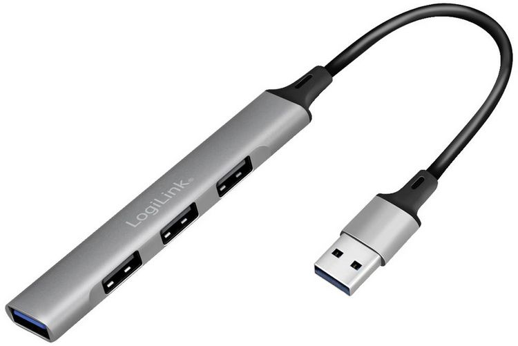 Produktbild: LogiLink UA0391 USB-Hub 4 Port USB-A USB 3.0 5 GBit/s Aluminium-Grau UA0391