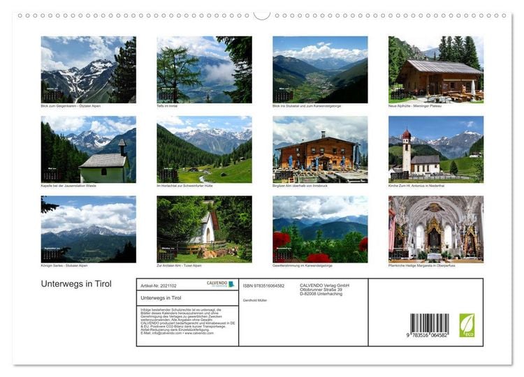 Produktbild: Unterwegs in Tirol (hochwertiger Premium Wandkalender 2026 DIN A2 quer), Kunstdruck in Hochglanz