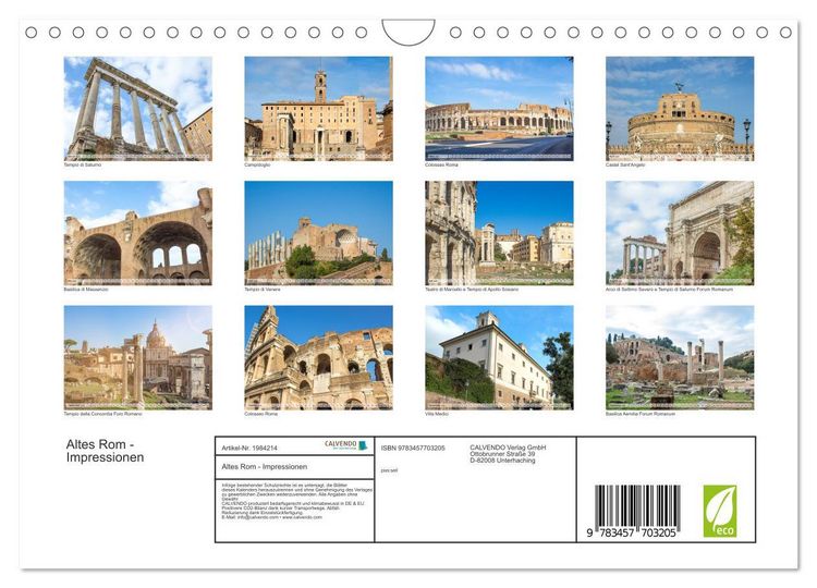 Produktbild: Altes Rom - Impressionen (Wandkalender 2026 DIN A4 quer), CALVENDO Monatskalender