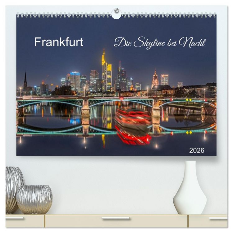 Produktbild: Frankfurt. Die Skyline bei Nacht (hochwertiger Premium Wandkalender 2026 DIN A2 quer), Kunstdruck in Hochglanz
